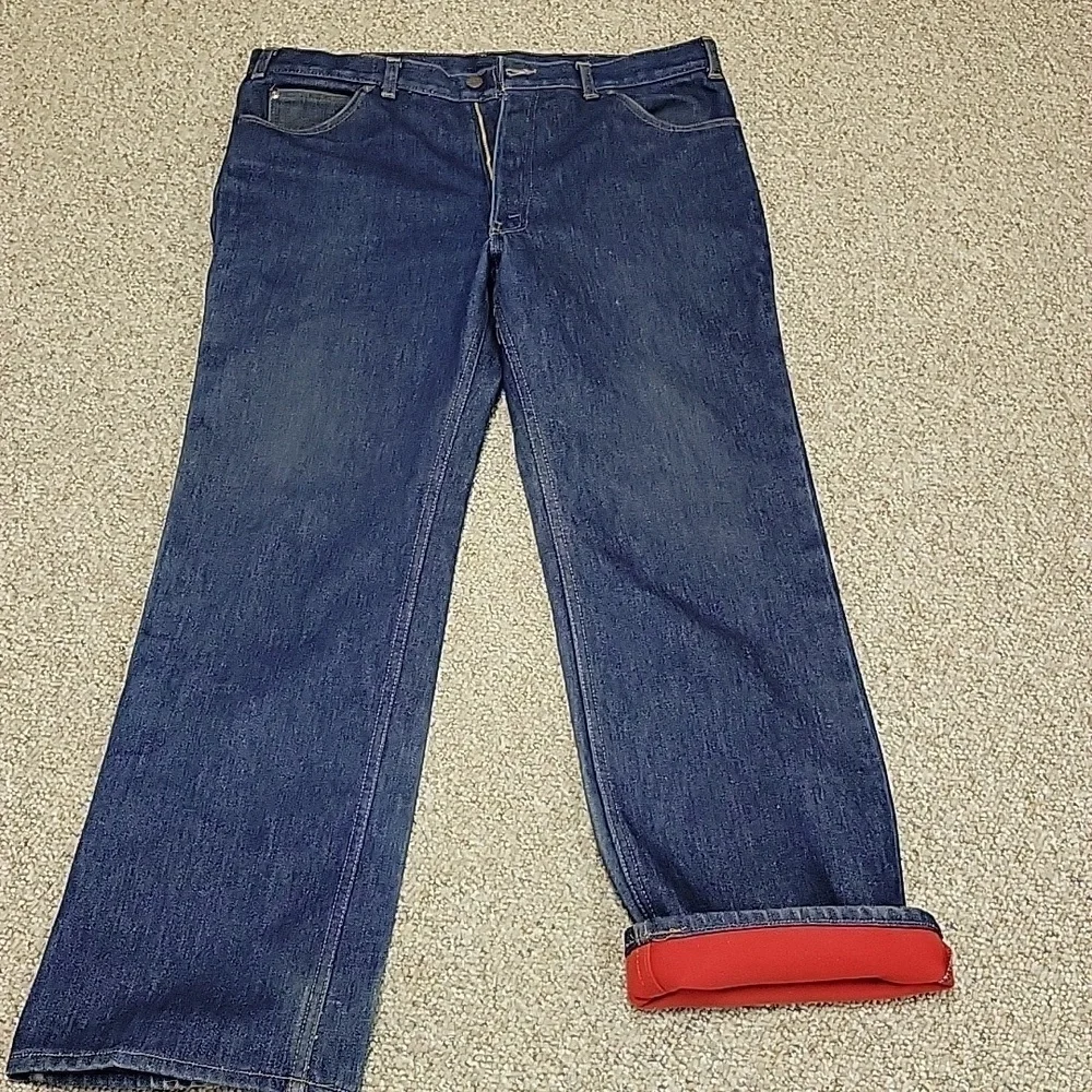Levi's Orange Tab Flannel Lined Vintage Jeans, Men's 36 X 31.5. USA. Dark Blue